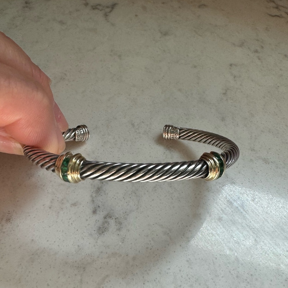 David Yurman silver, gold and emerald bracelet